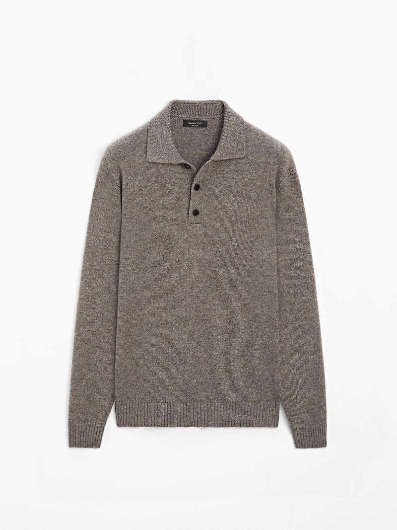 Wool blend knit polo sweater
