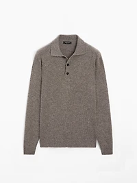 Wool blend knit polo sweater