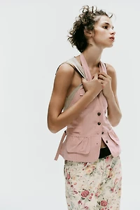 STRIPED HALTER TOP WITH POCKETS