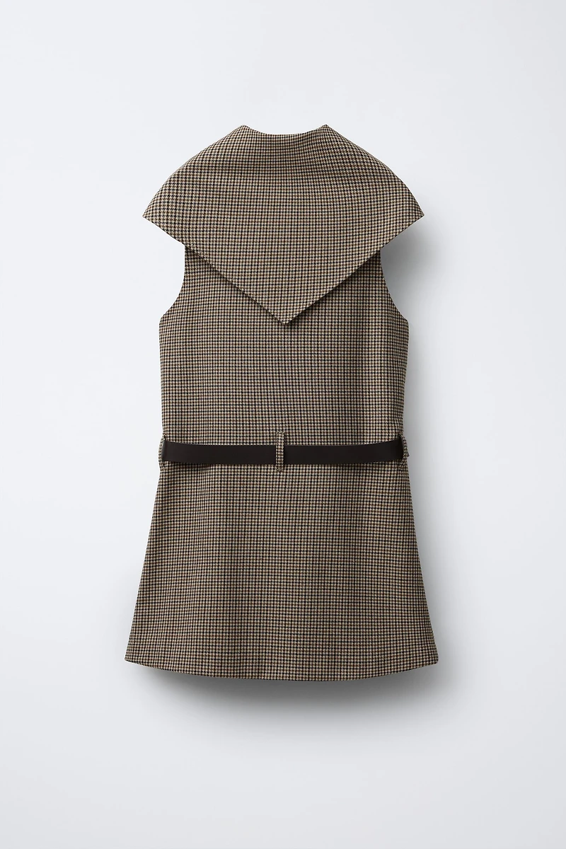 PLAID PINAFORE DRESS WITH DETACHABLE SCARF