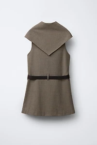 PLAID PINAFORE DRESS WITH DETACHABLE SCARF