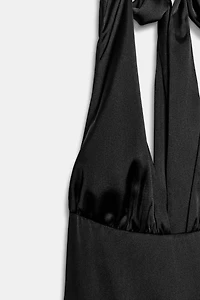 SATIN EFFECT LONG HALTER DRESS