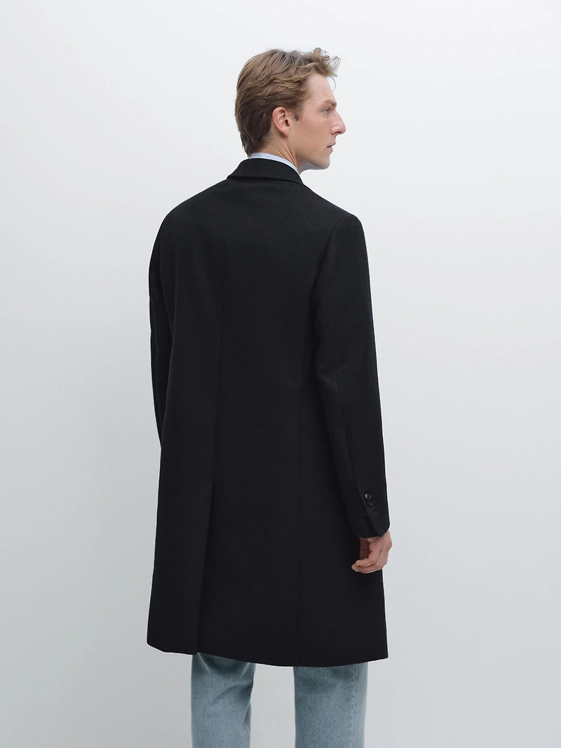 Manteau long à revers 100 % laine