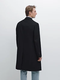 Manteau long à revers 100 % laine