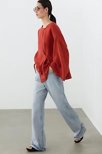 Flowing 100% linen surplice blouse