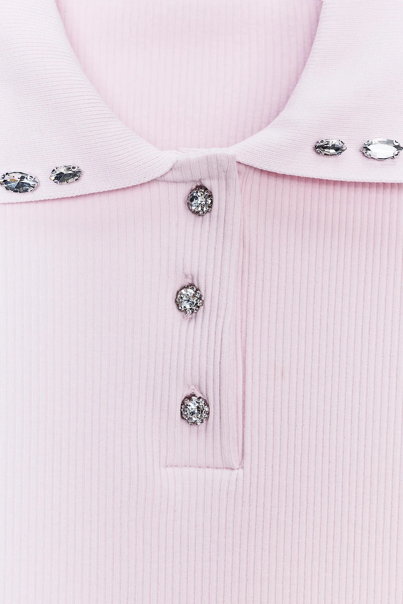 JEWEL COLLAR RIBBED POLO SHIRT