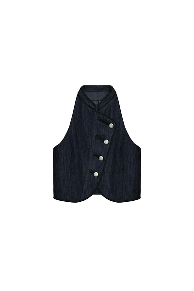 CONTRAST PIPING HALTER VEST