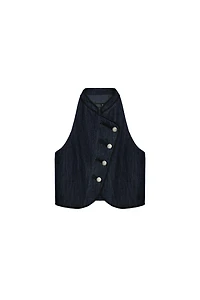 CONTRAST PIPING HALTER VEST