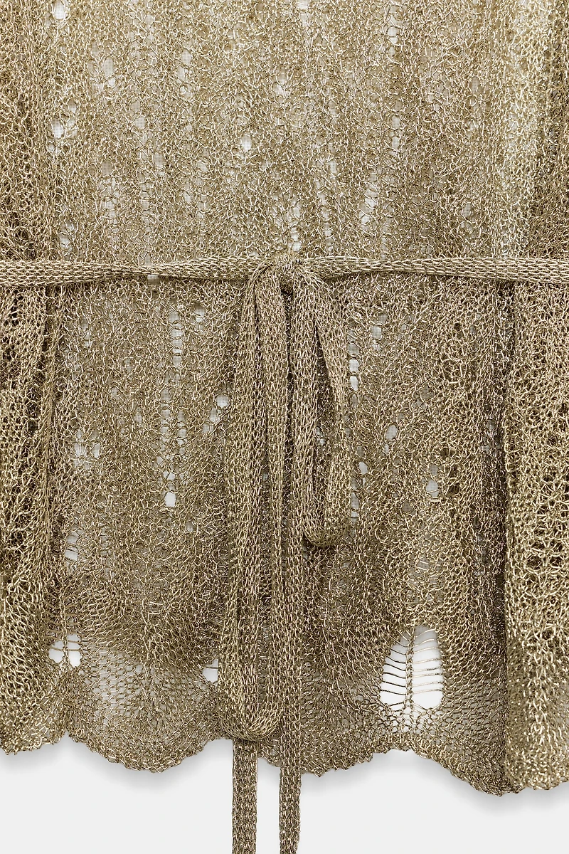 METALLIC THREAD KNIT TOP WITH BELT