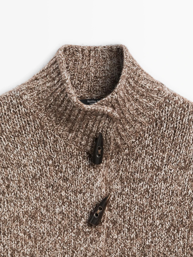 Wool and cotton knit cardigan with horn button