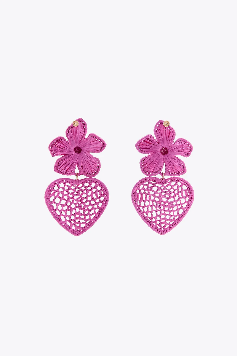 RAFFIA FLORAL HEART EARRINGS