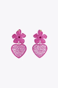 RAFFIA FLORAL HEART EARRINGS