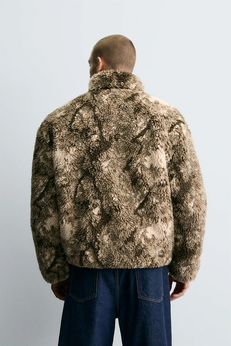 PRINTED FAUX SHEARLING JACKET