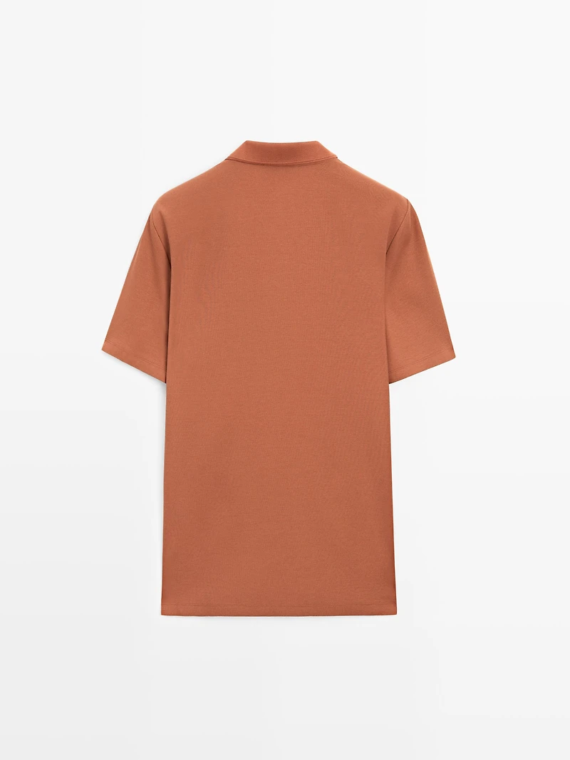 Textured cotton knit polo shirt