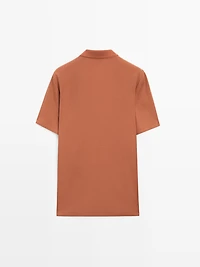 Textured cotton knit polo shirt