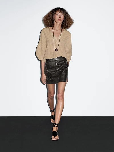 Mock croc nappa leather mini skirt