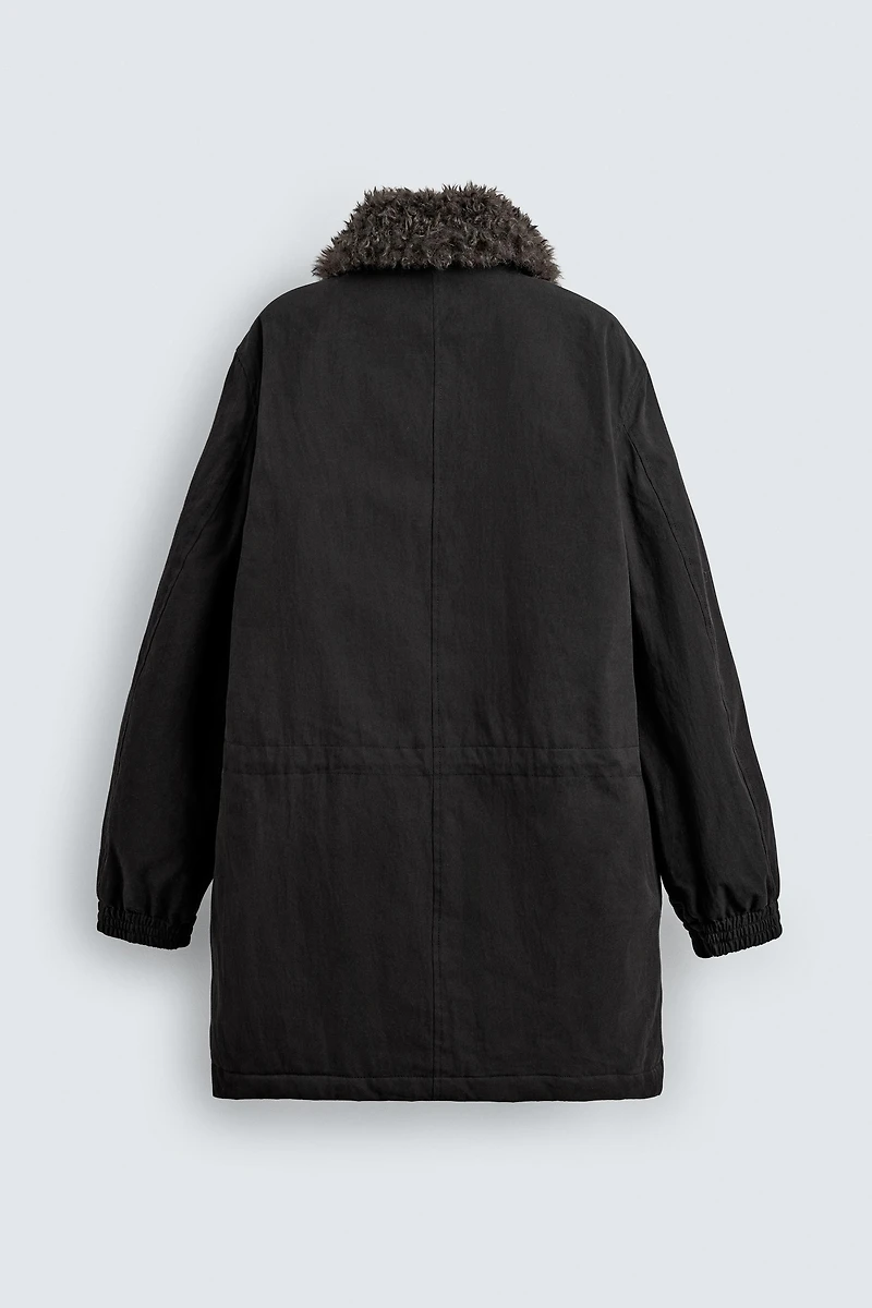 PARKA À COL AMOVIBLE EN MATIÈRES VARIÉES
