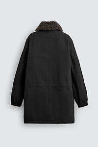 PARKA À COL AMOVIBLE EN MATIÈRES VARIÉES