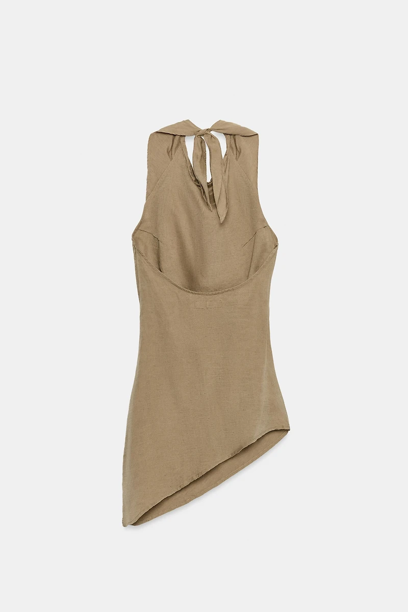 ASYMMETRIC LINEN HALTER TOP