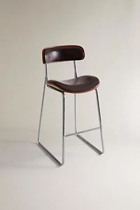 LEATHER AND STAINLESS STEEL HIGH STOOL