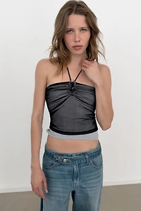 HALTER TULLE FLOWER TOP