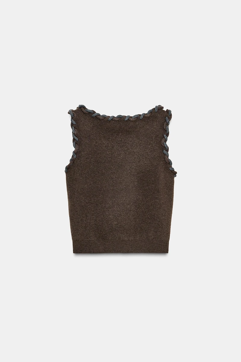 INTERWOVEN TRIM KNIT TOP