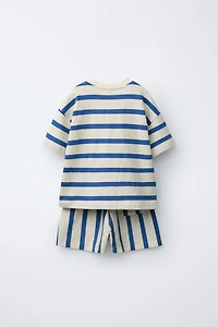 STRIPED T-SHIRT AND BERMUDA JOGGING SET