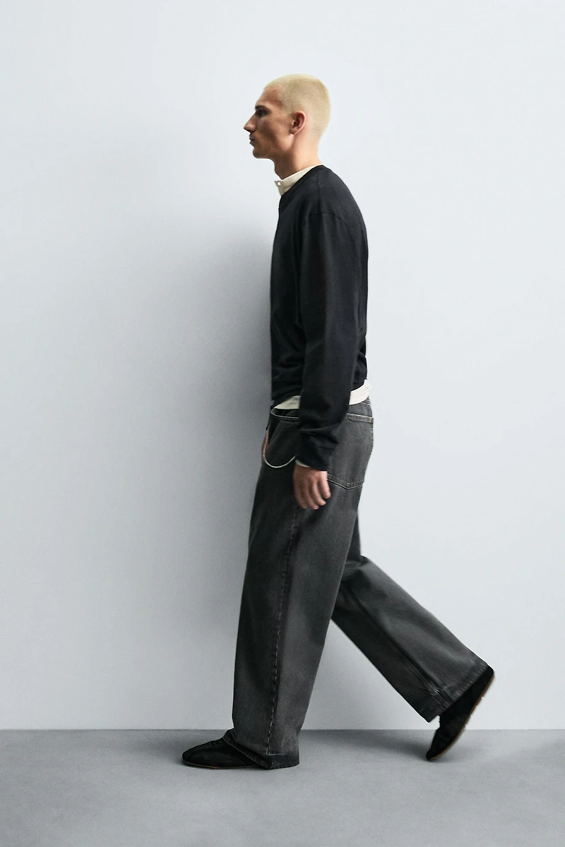 WAXED EFFECT BAGGY FIT JEANS