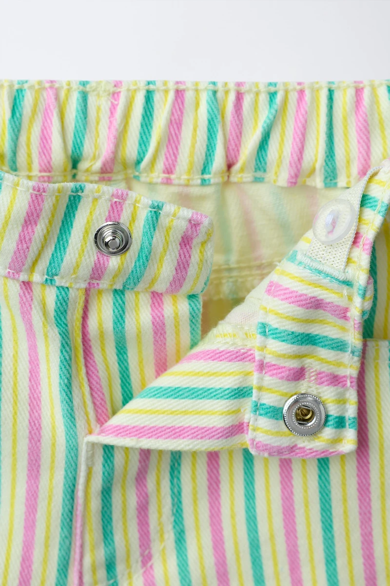 STRIPED MOM FIT TWILL SHORTS