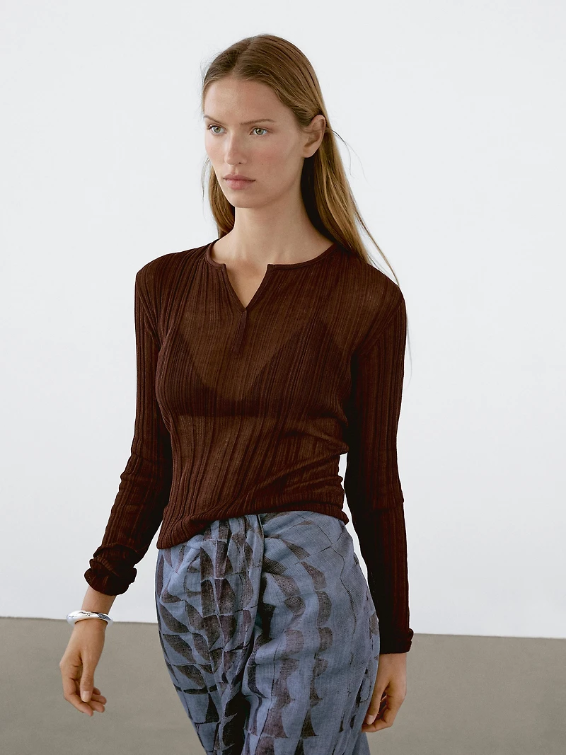 Long sleeve ribbed T-shirt
