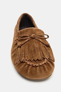 MOCASSINS EN CROÛTE DE CUIR À FRANGES