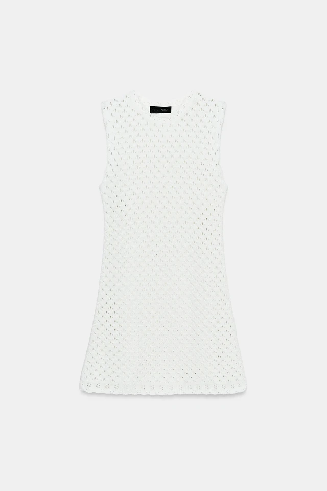 Zara POINTELLE KNIT RUFFLE LONG DRESS | Place Rosemre