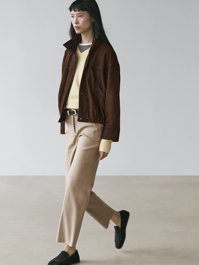 Straight-leg linen blend trousers