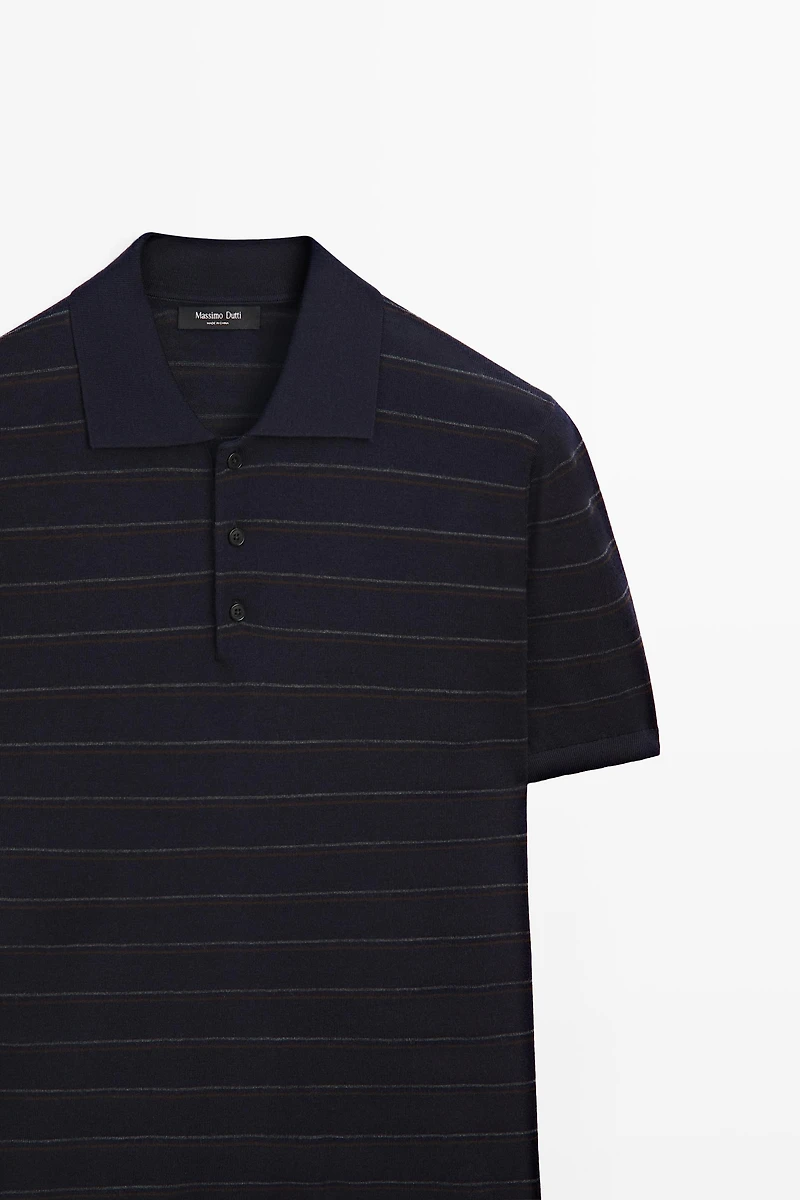 Striped short sleeve knit polo sweater