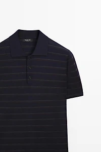 Striped short sleeve knit polo sweater