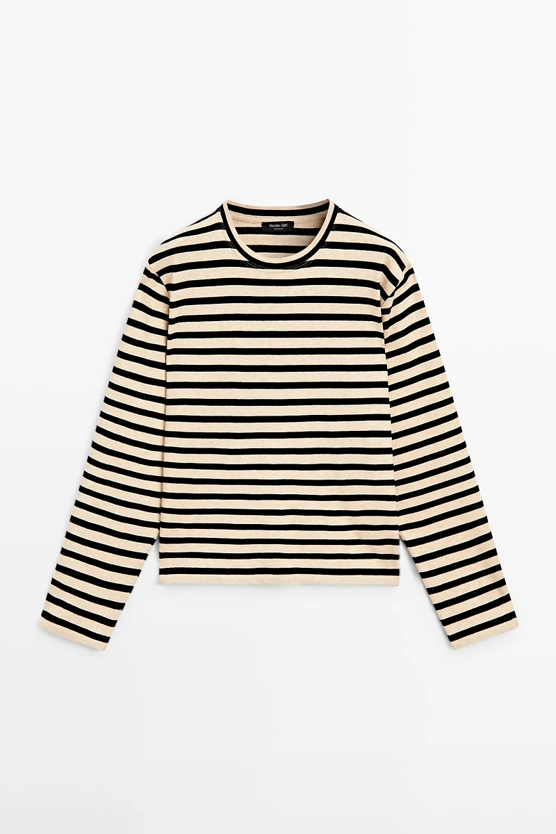Oversize striped cotton blend T-shirt