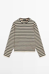 Oversize striped cotton blend T-shirt