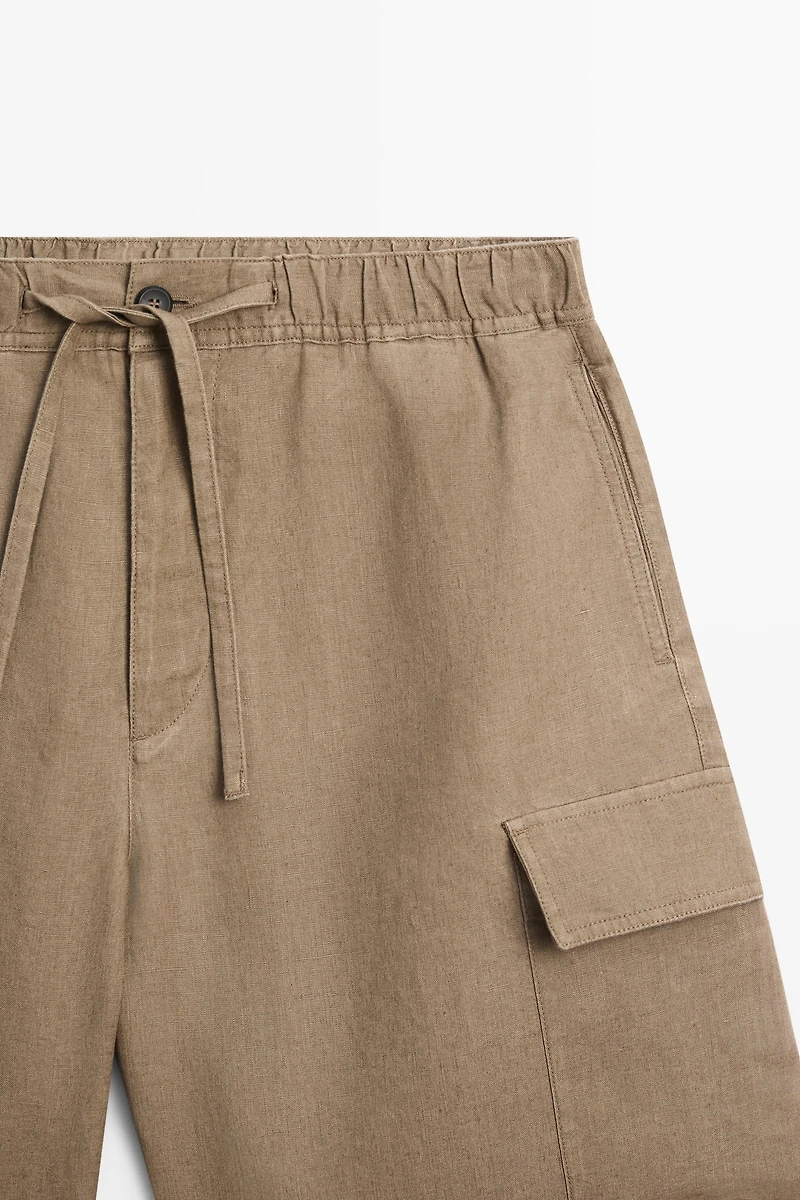 100% linen cargo Bermuda shorts