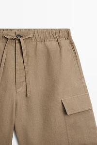 100% linen cargo Bermuda shorts