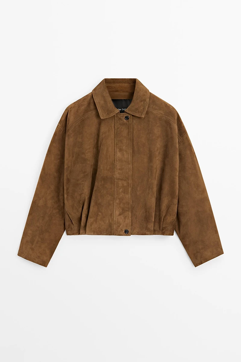 Blouson bomber court cuir daim
