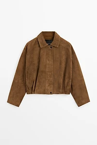Blouson bomber court cuir daim