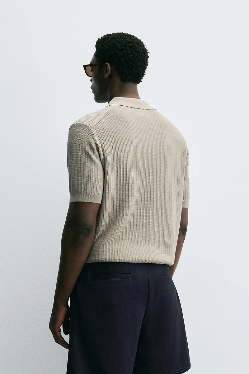 RIBBED KNIT POLO SHIRT