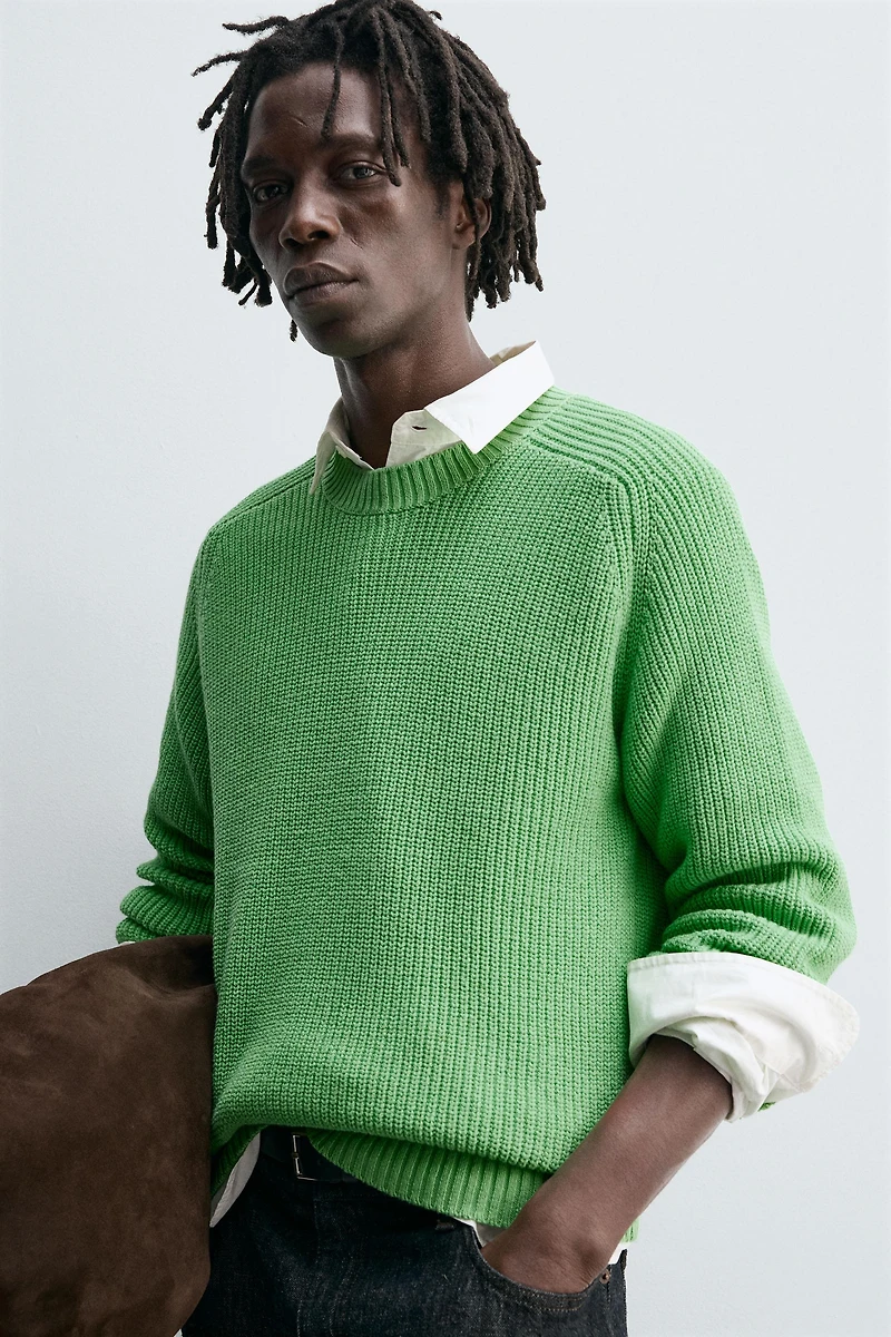 TEXTURED COTTON-CASHMERE SWEATER