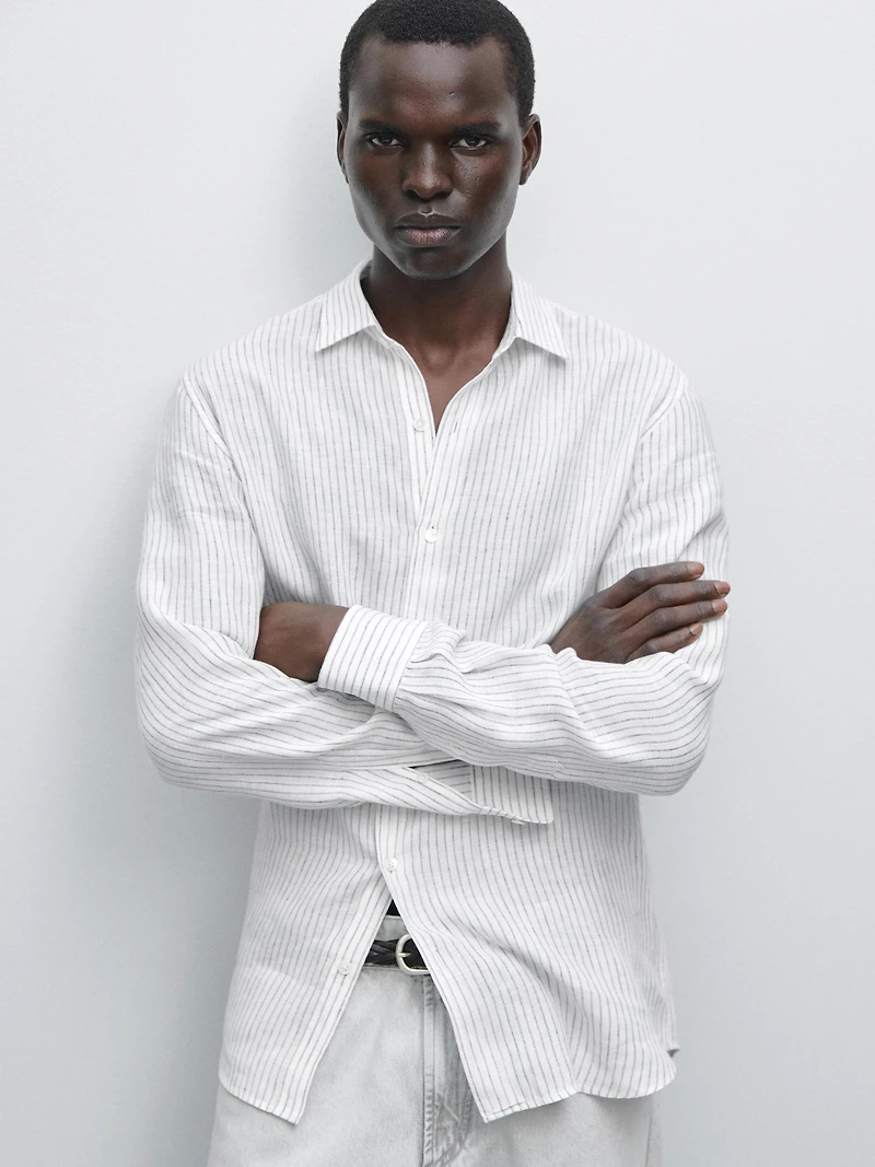 Chemise slim à rayures en lin