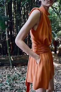 BELTED SHOULDER PAD JUMPSUIT