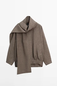 Linen melange bomber jacket with scarf