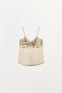 EMBROIDERED PRINTED ORGANZA TOP