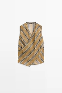 Flowing striped ramie blend wrap top