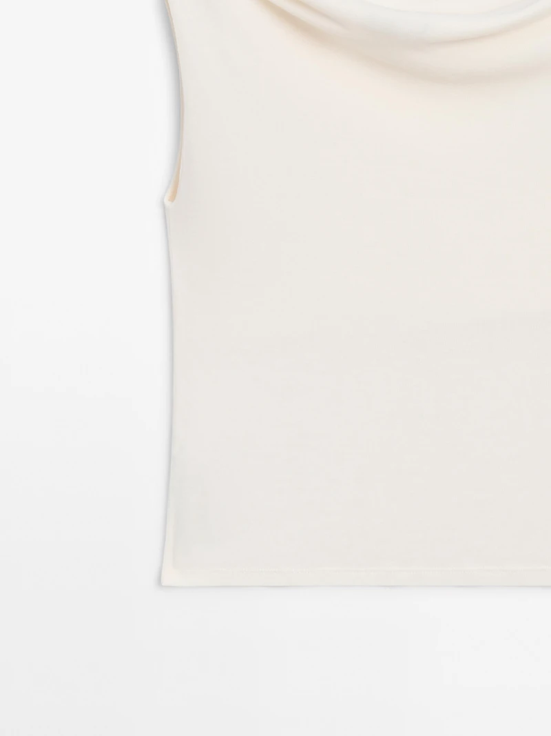 Draped cotton top with knot detail