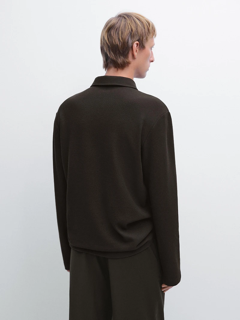 Textured long sleeve polo shirt